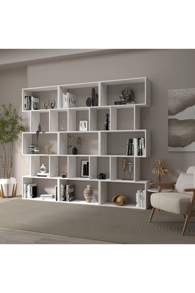 klubeconcept Modern Beyaz Kitaplık  Estetik Çalışma Odası - 5