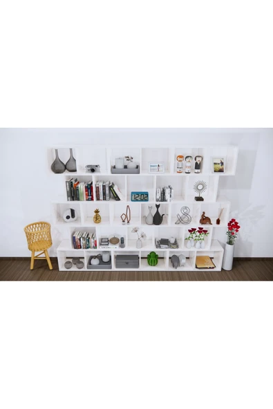 CONCEPTLİNE Kitaplık Duvar Bölme Duvar Rafı Kullanışlı Kitaplık Kütüpane Kolay Kurulum - 5