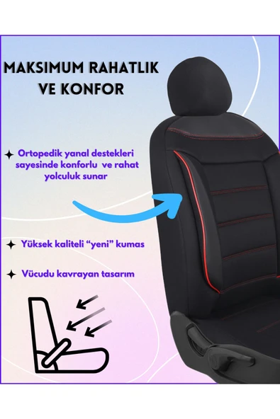 Z&C MAXTECH Fiat Egea Araçlara Uyumlu Tam Takım Özel Tasarım Oto Koltuk Kılıfı Seti   AFK140 - 3