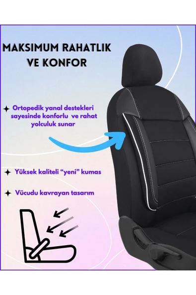 Z&C MAXTECH Renault Megane 2 Araçlara Uyumlu Tam Takım Özel Tasarım Oto Koltuk Kılıfı Seti  ACVB210 - 3