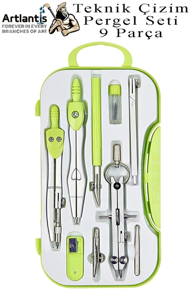 Renkli Metal Pergel Seti 9 Parça 1 Adet Teknik Çizim Pergeli Matematik Geometri Pergel Uzatma Aparatı - 4