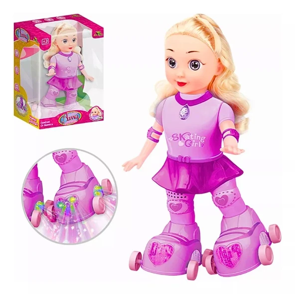 LED Işıklı, Patenli ve Müzikli Oyuncak Bebek Skating Girl