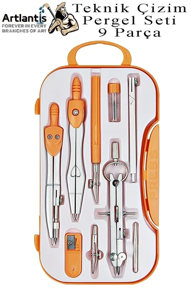 Renkli Metal Pergel Seti 9 Parça 1 Adet Teknik Çizim Pergeli Matematik Geometri Pergel Uzatma Aparatı - 3