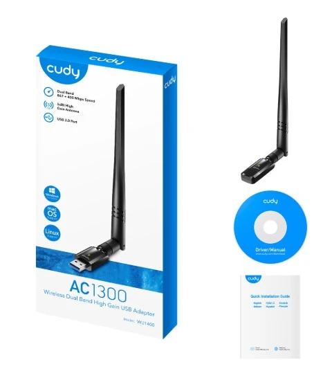 Cudy WU1400 AC1300 2.4GHz/5GHz 1300Mbps 5dBi Anten MU-MIMO Kablosuz USB3.0 Wi-Fi Adaptör - 2