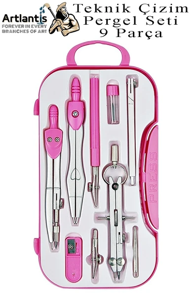 Renkli Metal Pergel Seti 9 Parça 1 Adet Teknik Çizim Pergeli Matematik Geometri Pergel Uzatma Aparatı - 2