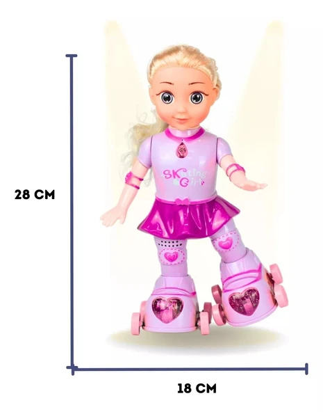 LED Işıklı, Patenli ve Müzikli Oyuncak Bebek Skating Girl - 3