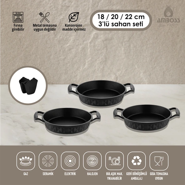 Amboss Kuvars 3 Parça Döküm Sahan Set