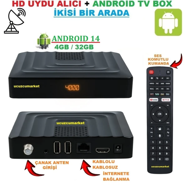 HD UYDU ALICISI + ANDROİD TV BOX İKİSİ BİR ARADA SÜPER BİR ÜRÜN