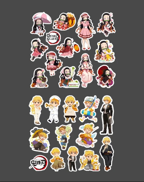 Demon Slayer-Zenitsu Agatsuma-Nezuko Kamado-2li sticker set parlak kağıt-süsleme etiket-DS-29-30 - Resim 4