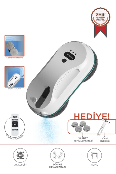 Torima S9 Beyaz Su Püskürtmeli Uzaktan Kumandalı Cam Pencere Temizleme Robotu ürün görseli