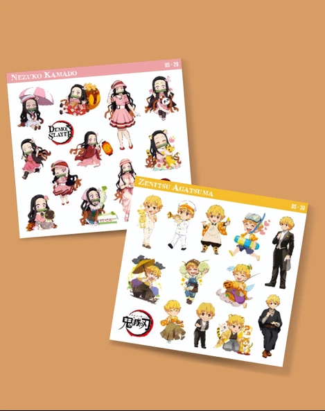 Demon Slayer-Zenitsu Agatsuma-Nezuko Kamado-2li sticker set parlak kağıt-süsleme etiket-DS-29-30 - Resim 2