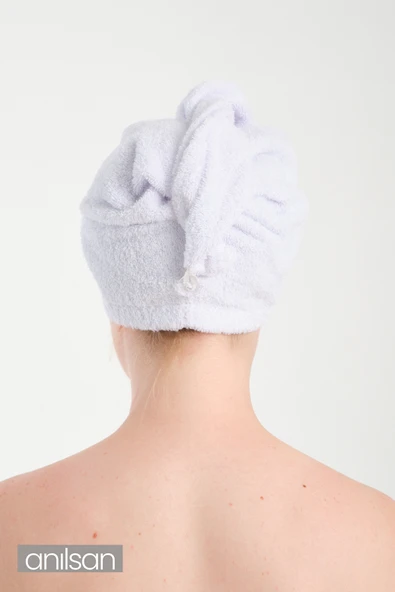 %100 Pamuk Beyaz Havlu Bone Saç Kurutma Bonesi Kafa Havlusu Duş Banyo Bonesi Islak Saç Kurulama Bone - 3