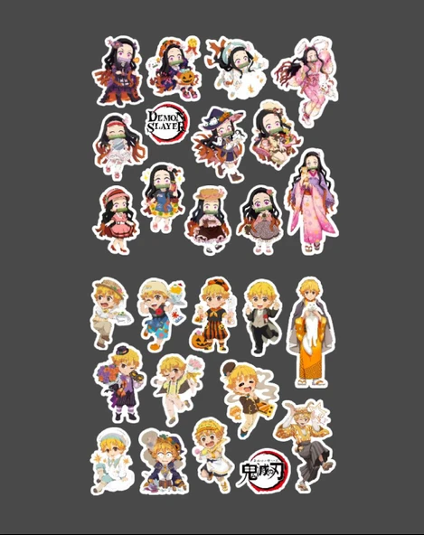 Zenitsu Agatsuma-Nezuko Kamado-Demon Slayer-2li sticker set-parlak kağıt-çıkartmaları-etiket-DS27-28 - Resim 2