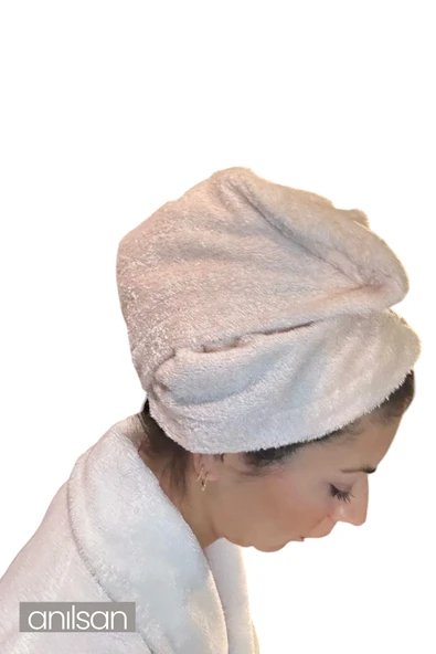%100 Pamuk Beyaz Havlu Bone Saç Kurutma Bonesi Kafa Havlusu Duş Banyo Bonesi Islak Saç Kurulama Bone - 2
