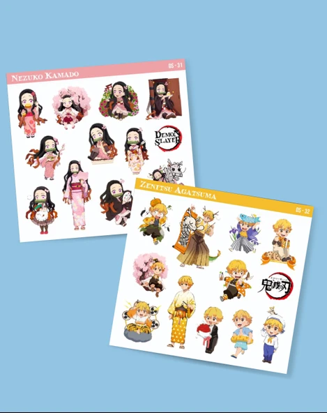 Kimetsu no yaiba-Zenitsu Agatsuma-Nezuko Kamado-2li sticker set parlak kağıt-etiket-DS-31-32