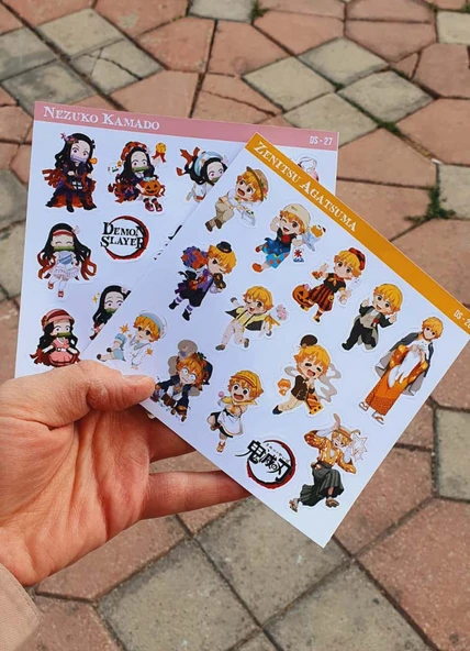 Zenitsu Agatsuma-Nezuko Kamado-Demon Slayer-2li sticker set-parlak kağıt-çıkartmaları-etiket-DS27-28 - Resim 7