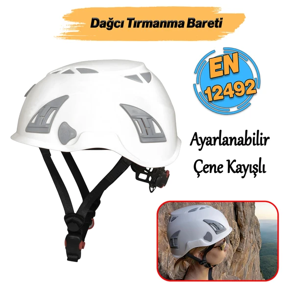Dağcı Tırmanma Bareti Baş Koruyucu Kask Şapka CE En12492 Standartlarına Uygun 51-62 cm Ayarlanabilir