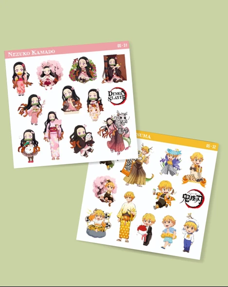 Kimetsu no yaiba-Zenitsu Agatsuma-Nezuko Kamado-2li sticker set parlak kağıt-etiket-DS-31-32 - 3