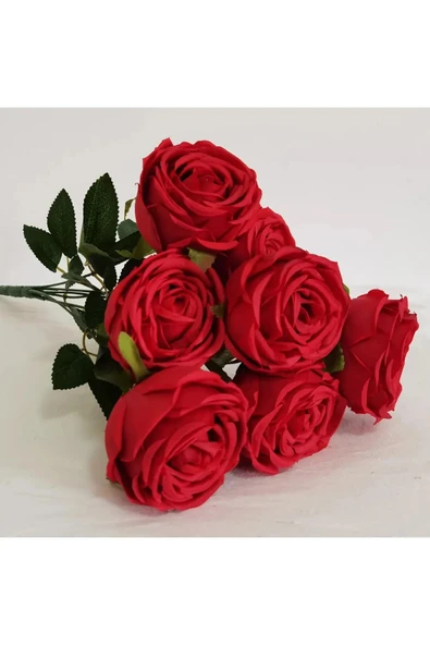 Yapay Çiçek 9lu Kat Kat Gül Demeti 42 Cm kırmızı lodos gülü - Resim 2