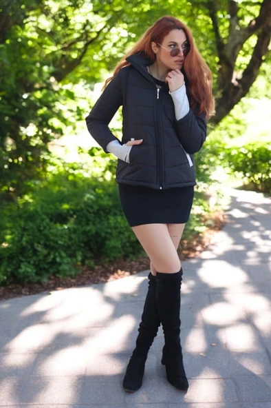 Günlük Su Geçirmez Kısa Rahat Şişme Kadın Mont - 4