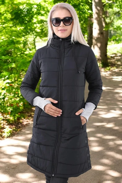 Kışlık Su Geçirmez Eldiven Detaylı Uzun Kapüşonlu Şişme Mont - Resim 4