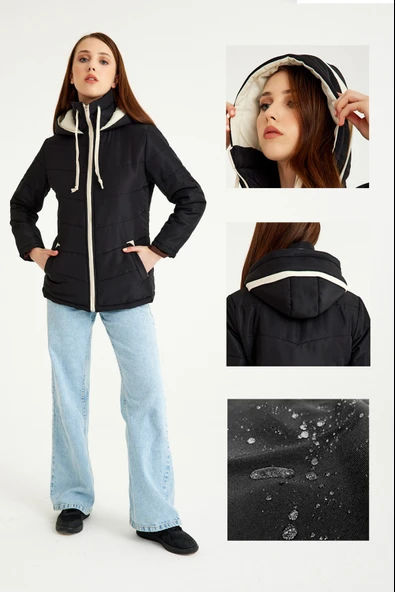 Kısa Kapüşonlu Kışlık Şişme Mont - Resim 8