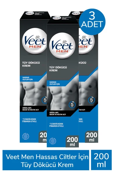 Veet Men Hassas Ciltler İçin Tüy Dökücü Krem 200 ml 4 Adet