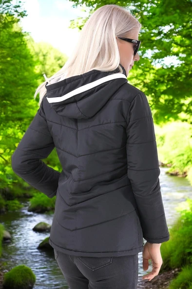 Kısa Kapüşonlu Kışlık Şişme Kadın Mont - Resim 2