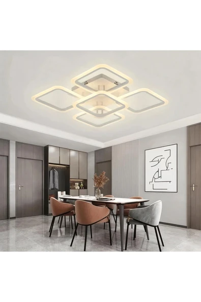 Lampiqa Carina 4+1 Beyaz Plafonyer Lüks Modern 5'Lİ Günışığı Ledli Avize