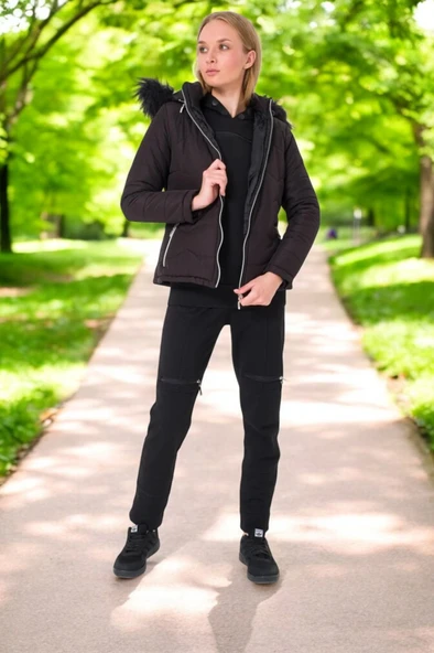 Kışlık Kapüşonlu Kürklü Su Geçirmez Şişme Kadın Mont - Resim 6