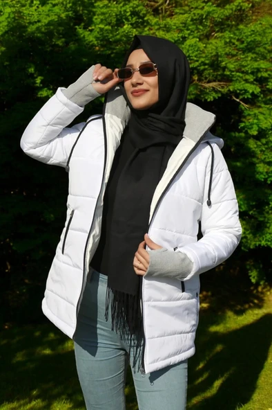 Kışlık Eldiven Detaylı Su Geçirmez Kadın Şişme Mont - Resim 2