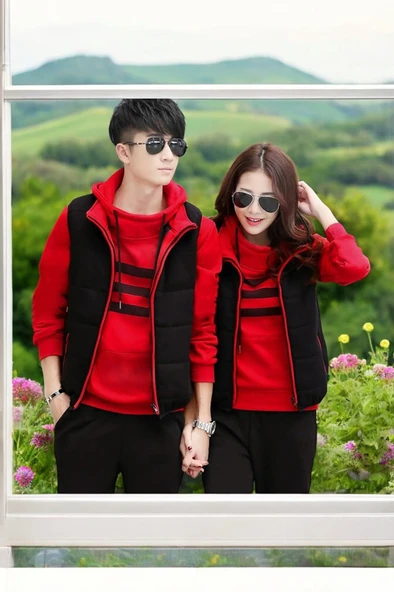 Kışlık Sevgili Kombini Kadın Üçlü Eşofman - 5