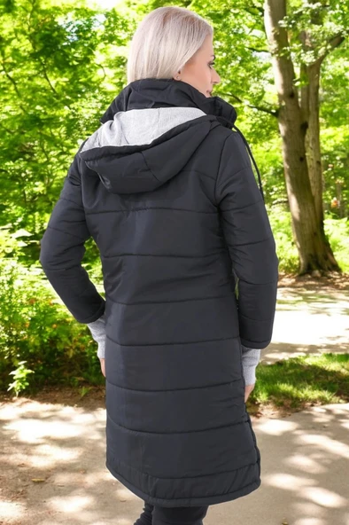 Kışlık Su Geçirmez Eldiven Detaylı Uzun Kapüşonlu Şişme Mont - 2