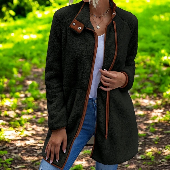 Peluş Rahat Şık Uzun Kollu Kışlık Ceket ürün görseli 1