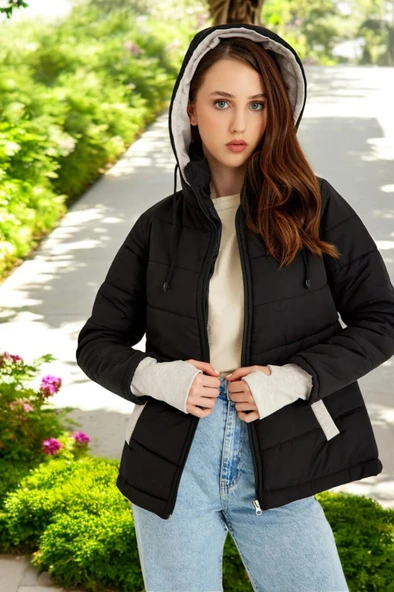 Kışlık Su Geçirmez Kısa Rahat Şişme Kadın Mont - Resim 4