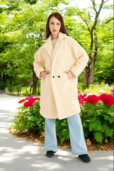 Kışlık Düğmeli Şık Peluş Ceket ürün görseli 1