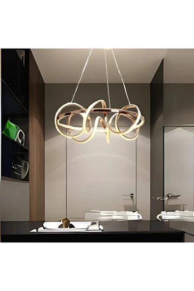 Lampiqa Aurore Gold  3 Renk Ledli Modern Özel Tasarım Sarkıt Ledli Avize Salon Avizesi