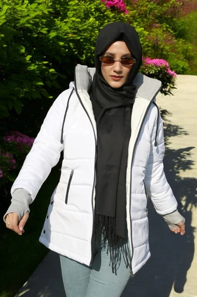 Kışlık Eldiven Detaylı Su Geçirmez Kadın Şişme Mont - Resim 4