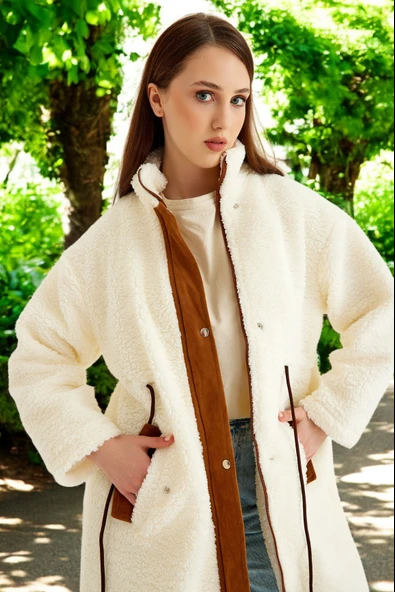Kışlık Fermuarlı Şık Peluş Ceket - 6