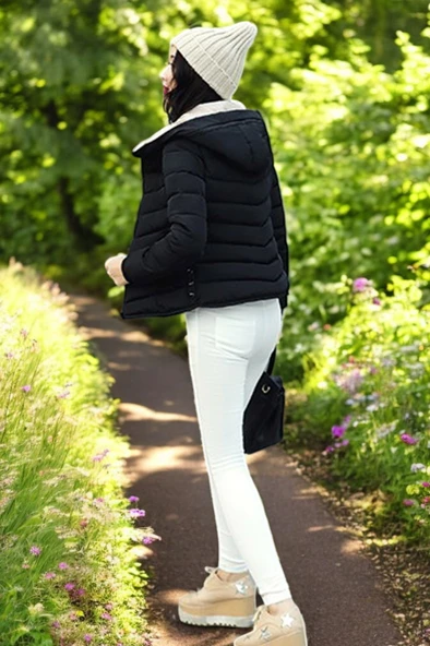 Kışlık Kısa Tarz Kadın Şişme Mont - 4