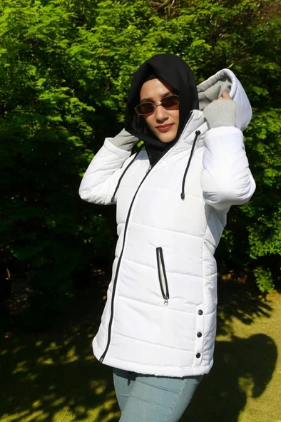 Kışlık Eldiven Detaylı Su Geçirmez Kadın Şişme Mont - Resim 3