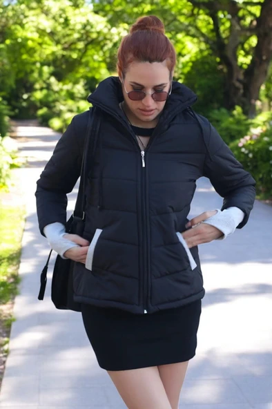 Günlük Su Geçirmez Kısa Rahat Şişme Kadın Mont - 5