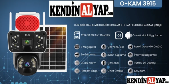 O-Kam 3915 Full HD Solar Güneş Enerjili 4G Gece Görüşlü Güvenlik Kamerası