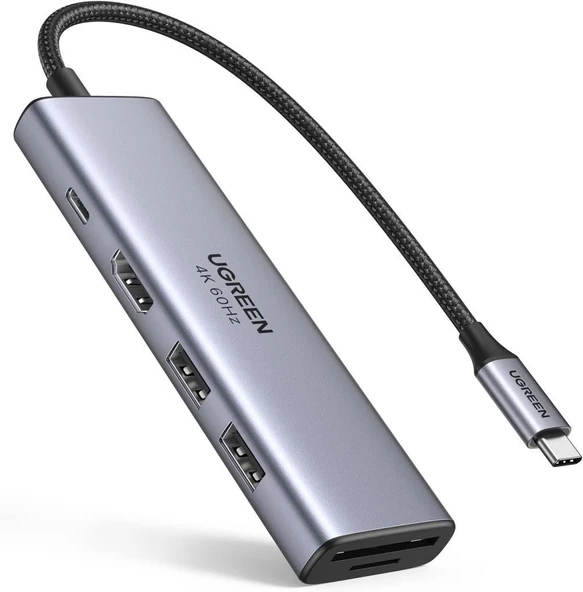Ugreen Type-C to 2xUSB 3.0 2xUSB-C 4K/60Hz HDMI Gigabit Ethernet SD TF Kart Okuyucu Çoklayıcı Hub Adaptör Outlet