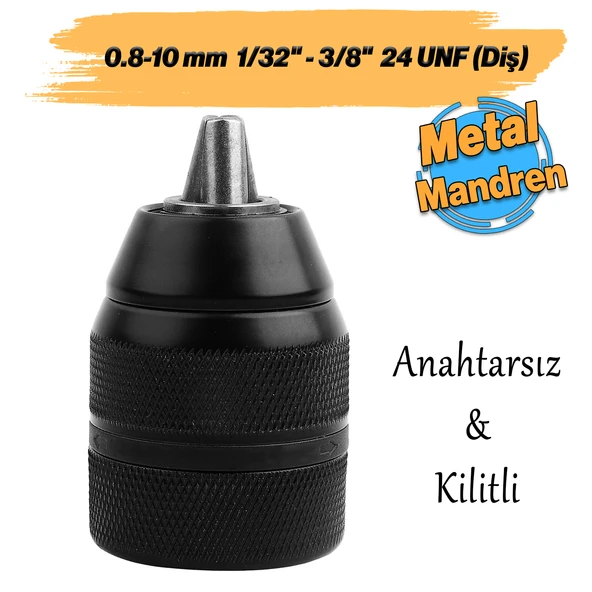 Kilitli Metal Mandren Adaptör Anahtarsız 0.8-10 mm 1/32"-3/8" UNF (Diş) Kırıcı Delici Matkap Uyumlu