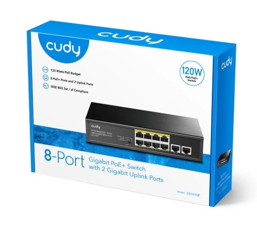 Cudy GS1010P 8 Port 10/100/1000Mbps 2*GE Uplink VLAN&Extend Mode 250m 120W POE+ Ethernet Switch