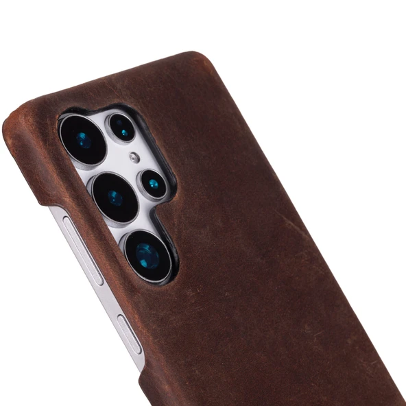 Samsung Galaxy S25 Ultra Uyumlu, Hakiki Deri, El Yapımı Arka Kapak, Antik Kahve - 2