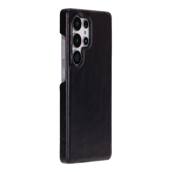 Samsung Galaxy S25 Ultra Uyumlu, Hakiki Deri, El Yapımı Arka Kapak, Kömür Siyah