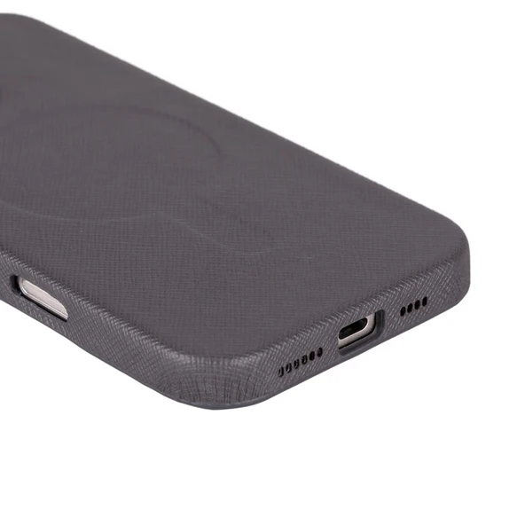 Apple iPhone 16 Pro Max uyumlu, Hakiki Deri, El Yapımı Kılıf, Gri - 5