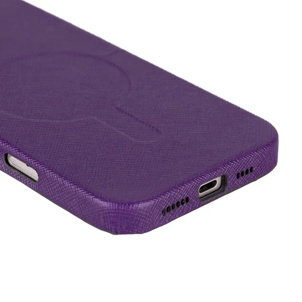 Apple iPhone 16 Pro Max uyumlu, Hakiki Deri, El Yapımı Kılıf, Mor - 5